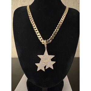 2ct Triple Star Moissanite Gold over 925 & 22" Chain